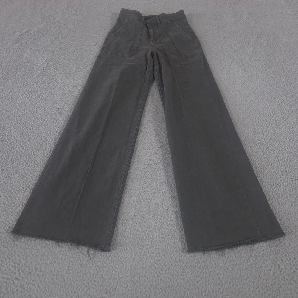 American Eagle Pants Women 2 Washed Black Baggy Wide Leg Stretch Raw Hem Utility